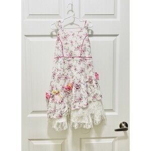 Girl's Dress Formal Sleeveless Lace Floral Size 6 White